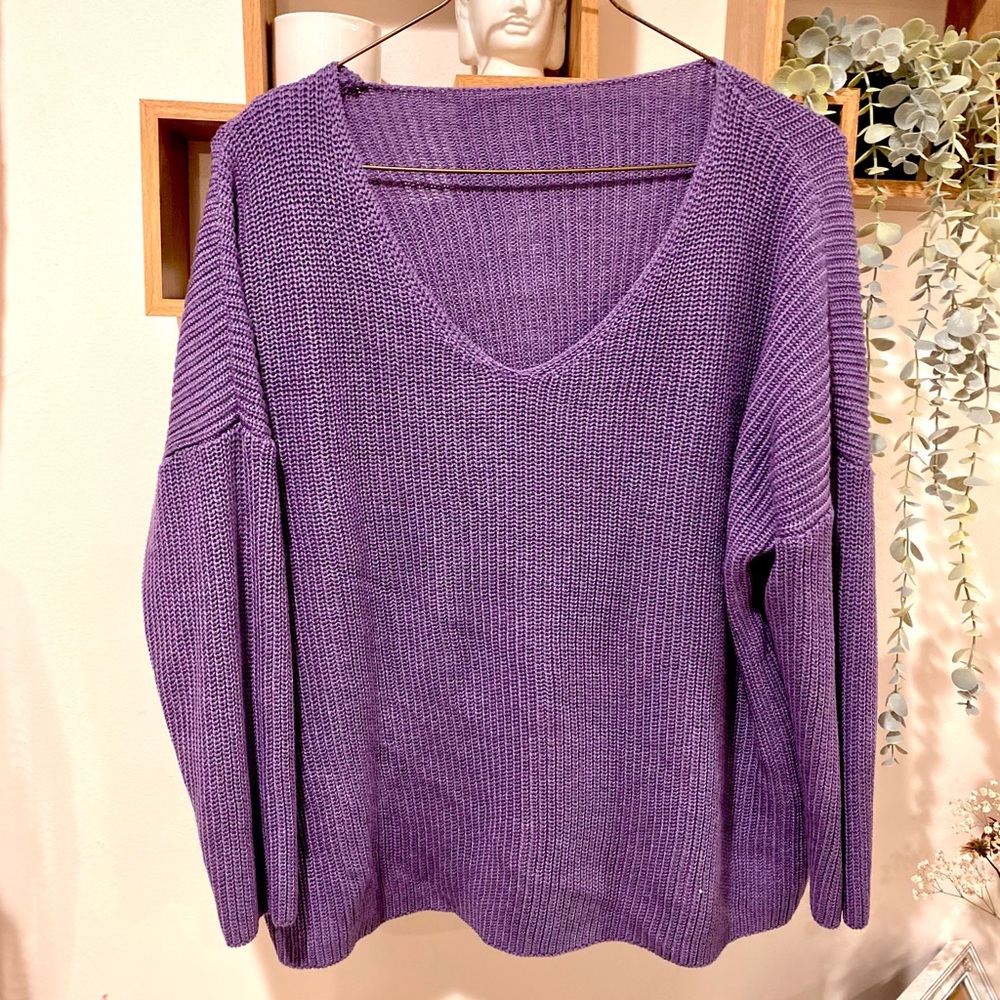 BZB Women's V Neck Long Sleeve Knit Loose Oversized Pullover Sweater / Small